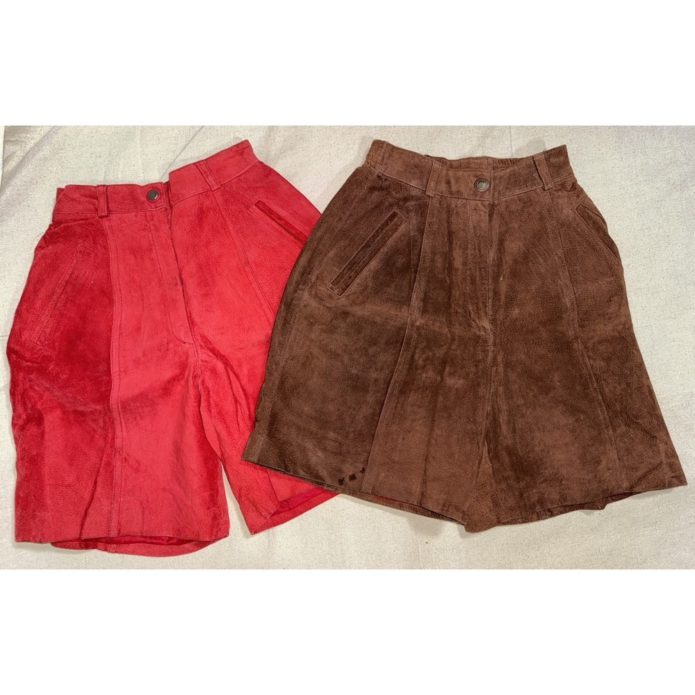 Vintage Forenza Suede Leather Women's Sz 4 Shorts 80's Y2K High Rise Brown + Red